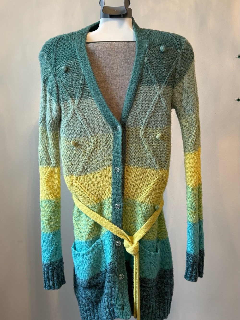 Kenziegirl Y2K Alpaca Blend Ombre Cable Knit Cardigan XS